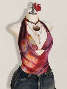SHEIN ICON Plus Size 2pcs Summer Going Out Beach Hawaii Party Homecoming Concert Club Glitter Backless Women Tank Tops & Camis - Red Violet - View 9