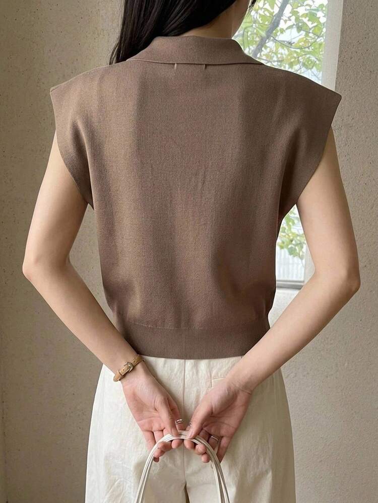 Summer Autumn Short Sleeve Pullover Sweater Fashion Brown Loose Business Casual Style Women's Knit Top