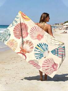 Cirelle 1pc Microfiber Beach Towel, Watercolor Seashell Pattern Sand Free Beach Towel, Quick Dry Super Absorbent Swim Pool Towel - Multicolor - View 3