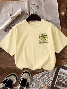 Tween Girl Casual Pattern Short Sleeve Loose Drop Shoulder T-Shirt Suitable For Summer - Multicolor - View 3
