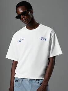 Salvezio Men's Casual Letter Graphic Round Neck Short Sleeve T-Shirt, Summer - White - View 2