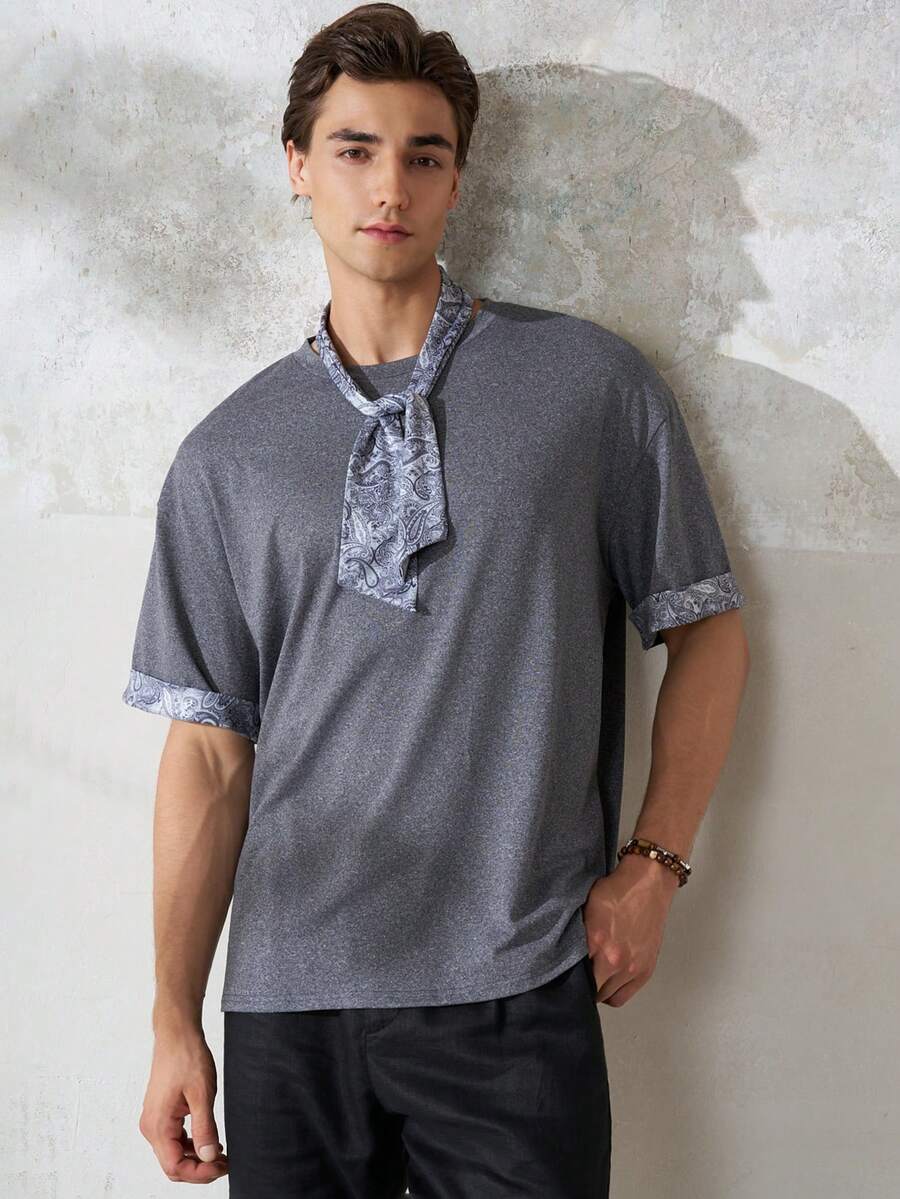 Airaco Men's Patchwork Print Short Sleeve T-Shirt - Grey - View 1