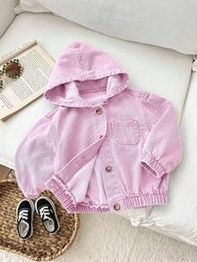 SHEIN Jaket Lengan Panjang Berkerudung Denim Biru untuk Bayi Perempuan - Berwarna merah muda - View 4