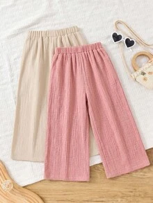 SHEIN 【随机两件，送一件】惊喜盒子！！！！50%概率获得两件少女莲花粉纯色简约时尚宽松舒适休闲裤，适合夏季度假、旅行 - 粉色 - 查看 2
