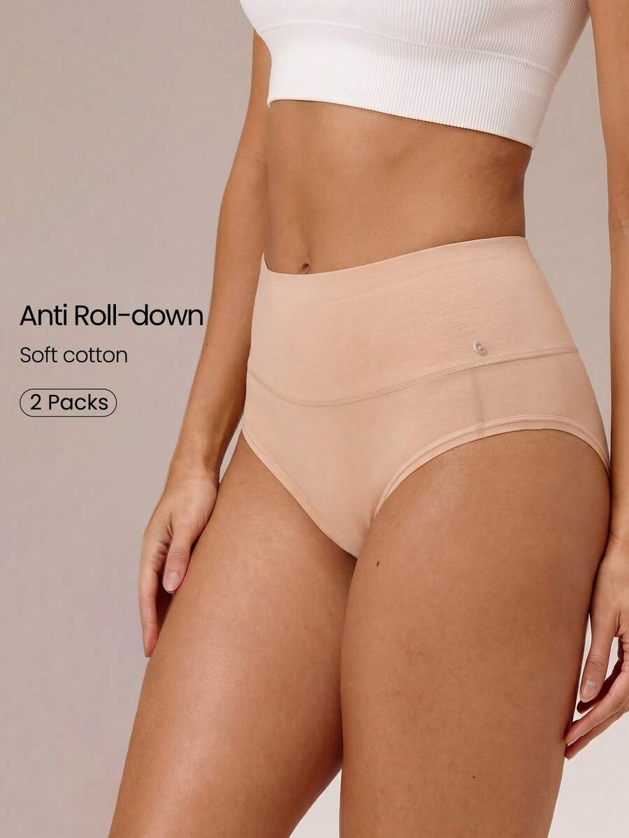 GLOWMODE Lot de 2 culottes triangle en mélange de coton doux, respirantes, anti-transpiration, taille haute, confortables, anti-roulement, pour le quotidien, les tenues décontractées et le sport - Nude - Voir 1