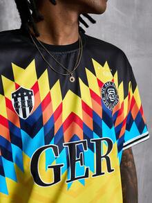 Manfinity Denimwave Men's GER Geometric Print Football Soccer Jersey T-Shirt, World Cup Inspired Casual Top, Ideal For Matches, Game Day, Street & Daily Wear, Suitable For Fans, Adults, Teens & Casual Guys - Multicolor - View 6