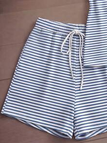 SHEIN LUNE 春夏热销休闲度假条纹撞色女式两件套 - 彩色 - 查看 4