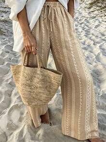 Ceyna Pantalones azules versátiles de tejido casual para vacaciones de primavera/verano en talla grande - Albaricoque - Ver 3