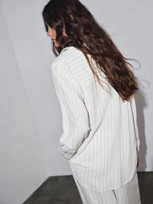MOTF PREMIUM OVERSIZED LINEN STRIPED LONG SHIRT, LOOSE FIT, SPRING/SUMMER - White - View 4