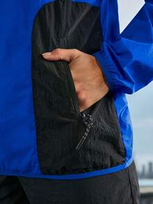 WanderVale Women's Color Block Stand Collar Outdoor Rain Jacket Sports - Royal Blue - View 6