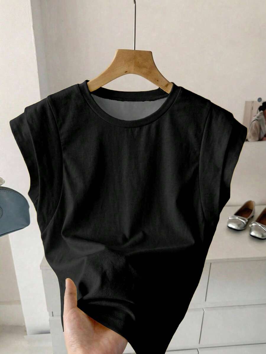 SHEIN LUNE Áo thun nữ sát nách cổ tròn vai rộng 2 lớp họa tiết in phong cách thường ngày cho mùa Xuân/Hè, phù hợp mặc hàng ngày - Nhiều màu - Xem 1
