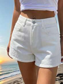 DAZY Women's Summer Casual Denim Knee-Length Shorts - White - View 2