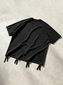 ROMWE MEN Street Life Kaos Pria Lengan Pendek Kasual Leher Bulat dengan Motif Salib - Hitam - View 2