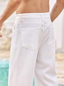 Mercer Haus Men's White Loose Fit Casual Straight Leg Jeans, Versatile Minimalist Style Suitable For All Seasons - White - View 7