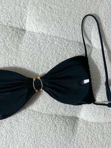 Swim Chiccia Women Solid Color Spaghetti Strap Wireless Beach Wear Swimwear Top For Summer Beach Vacation - Black - View 5