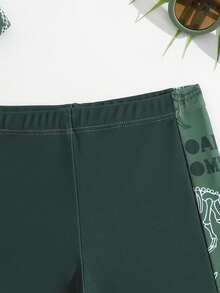 小男孩泳裝（小號）可愛軍綠色恐龍字母印花針織布彈性腰泳褲 休閒酷感運動男孩款 適合度假 適合夏季 - 彩色 - 查看 5