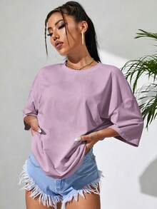 Sundraya Camiseta de hombros caídos unicolor - Morado - Ver 5