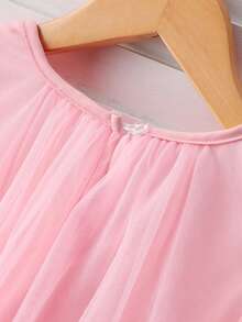 SHEIN Elegante vestido de niña con volantes y decoración de perlas en malla - Rosa - Ver 6
