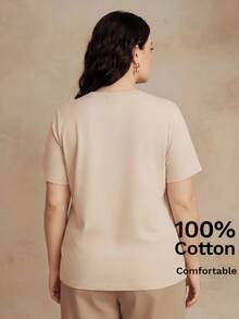 Anewsta Spring/Summer Minimalist Solid Color All-Match Versatile Plus Size Short Sleeve Comfortable Casual 100% Pure Cotton Women's Plus Size T-Shirt - Apricot - View 7
