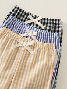 Bộ 3 quần dài unisex cho bé trai và bé gái, quần dài mùa hè và mùa thu, cạp chun co giãn, họa tiết kẻ sọc, nhiều màu, phong cách dễ thương, đa năng cho kỳ nghỉ hè, gói nhiều chiếc - Nhiều màu - Xem 3