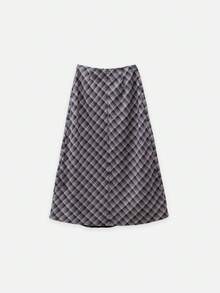 Nöista Diagonally Patchwork Plaid Maxi Skirt, A-Line , Casual Elegant.  Versatile Practical . Wardrobe Essential, Perfect Everyday . Fall Winter. - Pink - View 7