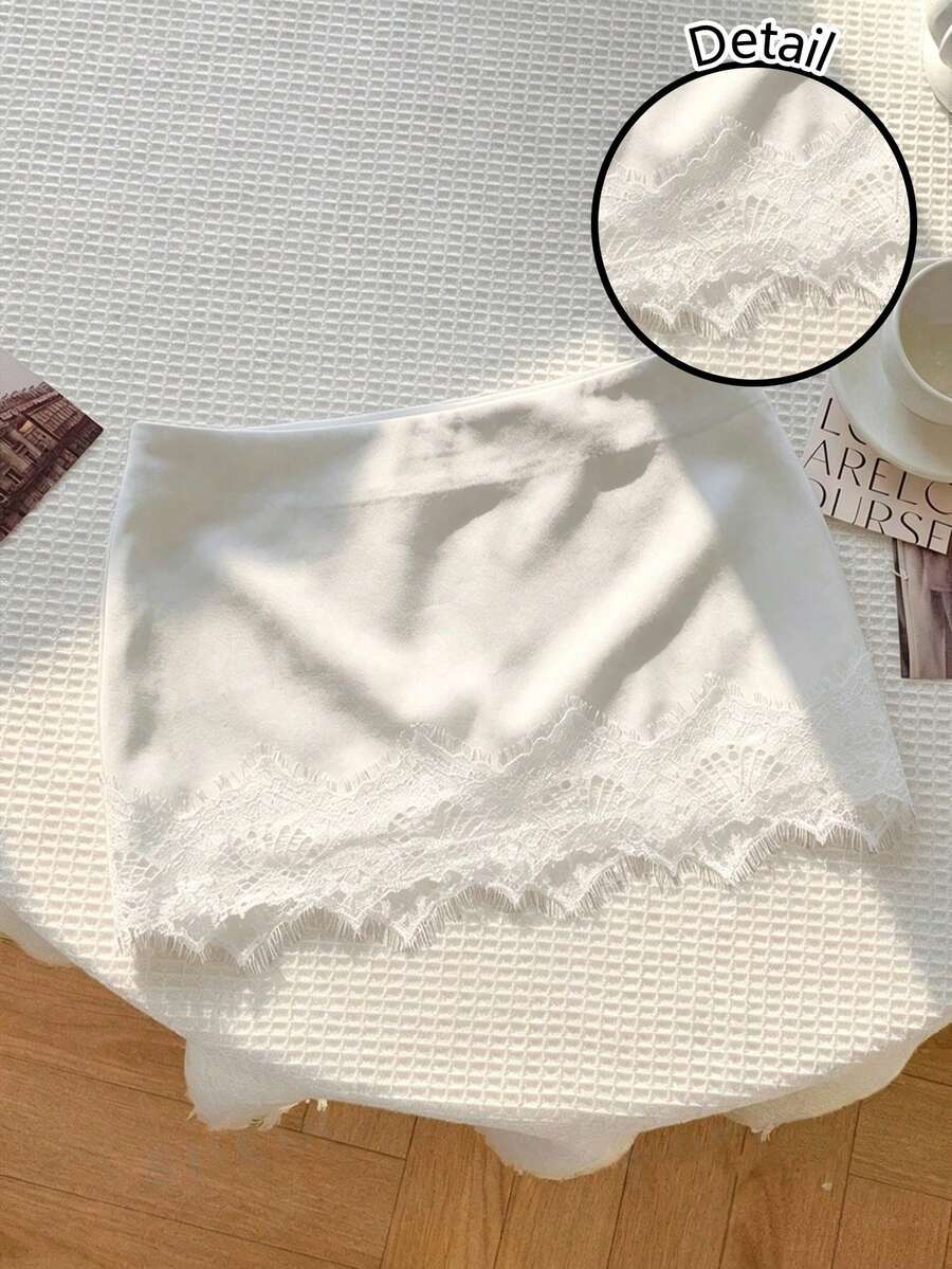 Comfortcana Women's Summer Elegant Solid Color Lace Patchwork Skirt - White - View 1