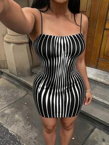SHEIN SXY 女士條紋筒身緊身迷你連身裙 - 彩色 - 查看 7
