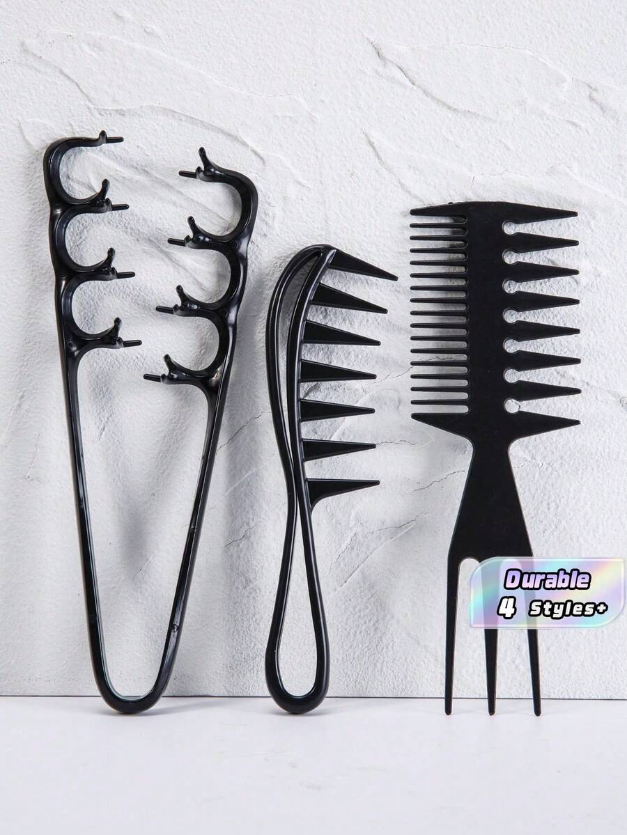 2/3pcs Set Of Texture Comb, Increased Volume Wide Tooth Hair Comb, Fluffy Wide Tooth Curly Hair Comb, Men'S Texture Styling Comb Increased Volume, Double-Sided Tail Wide Tooth Texture Comb, Unisex Hair Styling Tool - Black - View 1