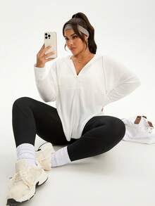 Breezaya Plus Size Women Casual Loose Fit Long Sleeve Zip-Up Sports Jacket Plus Size Running Jacket Plus Size Zip Up Hoodie - White - View 6