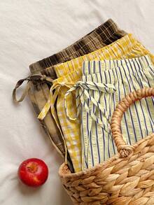 Comfortcana Women's Summer Casual Plaid & Striped Shorts 3pcs Set - Multicolor - View 9