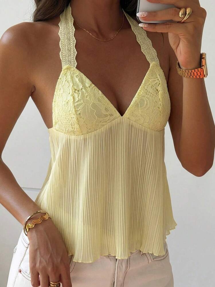 Women's Spaghetti Strap Lace Solid Color Sweet Sexy Camisole Tank Top