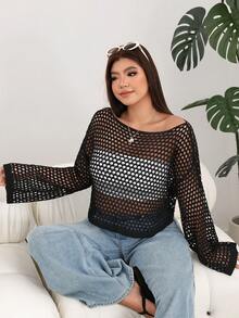 Solflare Suéter de punto hueco de unicolor talla grande nuevo para otoño/invierno, para salir en vacaciones de otoño - Negro - Ver 6