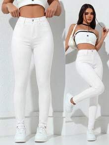 Jeanoix Minimalist Solid Color Slim Fit Zipper Fly Denim Jeans - White - View 8