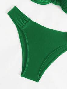 Swim Lushoire 女款黑色性感鋼圈托高抓皺胸衣比基尼泳褲兩件式比基尼套裝，夏季海灘穿搭女裝，度假泳裝 - 綠色 - 查看 5