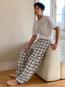DAZY Men's Plaid Pajama Pants For Spring Home Wear, Fall, Winter - Grey - View 9