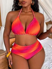 Slaydiva 2026 New Women's Spring/Summer Halter Neck Triangle Bikini Swimwear Set, Plus Size, Beachwear - Multicolor - View 4