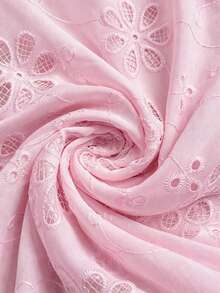 GlowEve 女款刺繡布料圓領無袖壓褶雪紡3D花苞澎澎下擺A字版型優雅浪漫度假襯衫洋裝 婚禮節日休閒簡約洋裝 - 粉色 - 查看 3