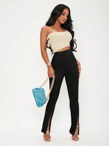 SHEIN SXY High Waist Split Hem Women Pants - Black - View 4