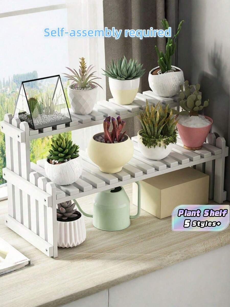 1PC Double Layer Windowsill Succulent Plant Shelf Floor Standing Indoor Storage Rack Multi Tier Desktop Display For Office Home Decor - White - View 1