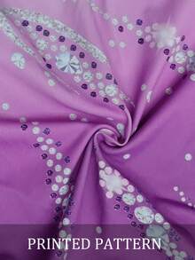 Tween Girls Purple Sequin Floral Dance Dress, High Stretch Fitted Design Sparkling Crystal Print, Smooth Flowing Mesh Skirt, Autumn Winter Athletic - Purple - View 4