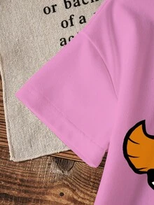 THE POWERPUFF GIRLS X SHEIN Young Girl Cartoon Print Round Neck Short Sleeve T-Shirt And Shorts Set - White - View 6