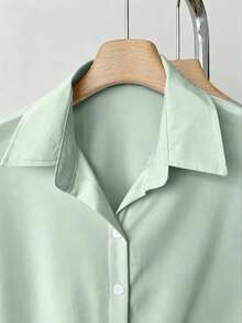 Franclia Women's Simple Solid Color Single-Breasted Lapel Long Sleeve Shirt - Green - View 3