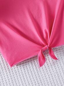 Genkimix Kids Young Girls Casual Sleeveless Top & Striped Shorts 2 Pieces Set With 3D Bow Design - Hot Pink - View 7