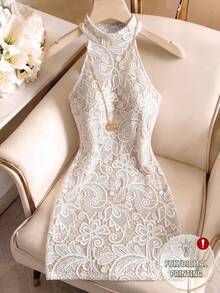 GlowEve Women's Knitted Printed Elegant Sleeveless Summer Vacation Dress - Apricot - View 1