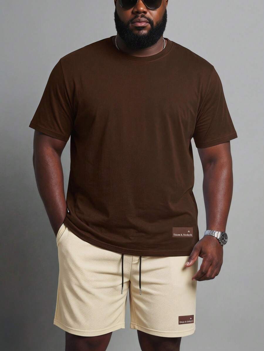 KRYTIVO Ensemble 2 pièces grande taille pour hommes, Top à col rond et manches courtes de couleur unie, et short. Tenue décontractée et confortable - Multicolore - Voir 1