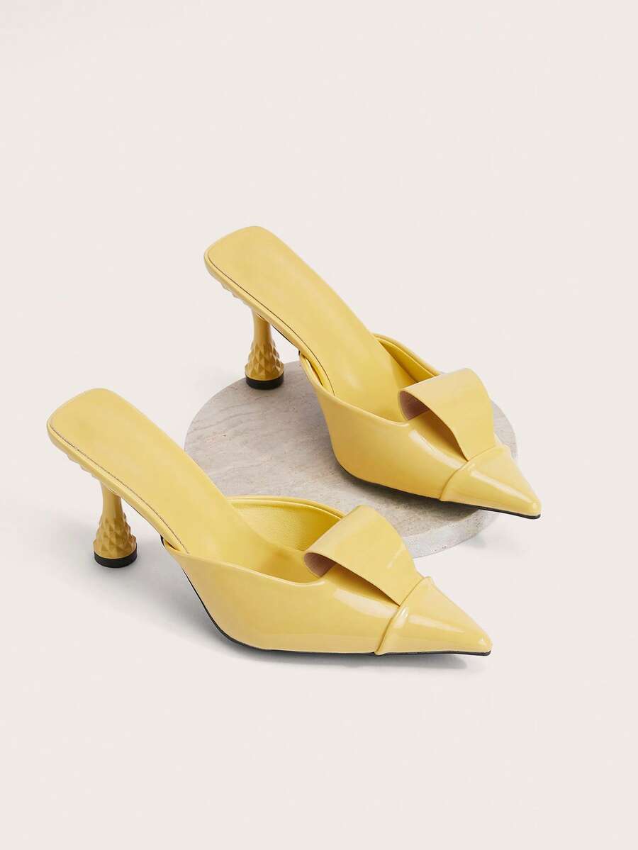 Enchnt 2025 Spring & Summer New Fashion Pointed Toe High Heel Sandals, Bowknot Mules For Women - Yellow - View 1