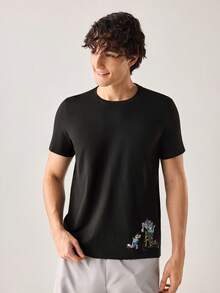 Strevion TOM & JERRY Kaos Pria Minimalis Motif Grafis , Kerah Bulat, Lengan Pendek, Musim Panas - Hitam - View 2