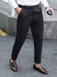 Manfinity Bizformal 男士黑色斜紋編織正式商務西裝長褲，禮儀用 - 黑色 - 查看 5