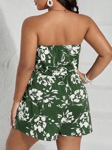 SHEIN VCAY Plus Floral Print Tube Romper Spring Summer Women - Army Green - View 2