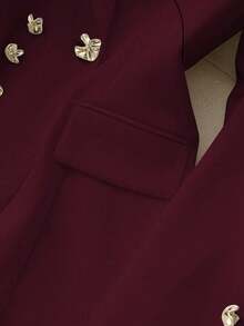 Rafferiza Setelan Jas Bisnis Wanita Gaya Prancis Minimalis Warna Polos dengan Gesper Asimetris dan Potongan Pas Badan - Burgundy - View 7